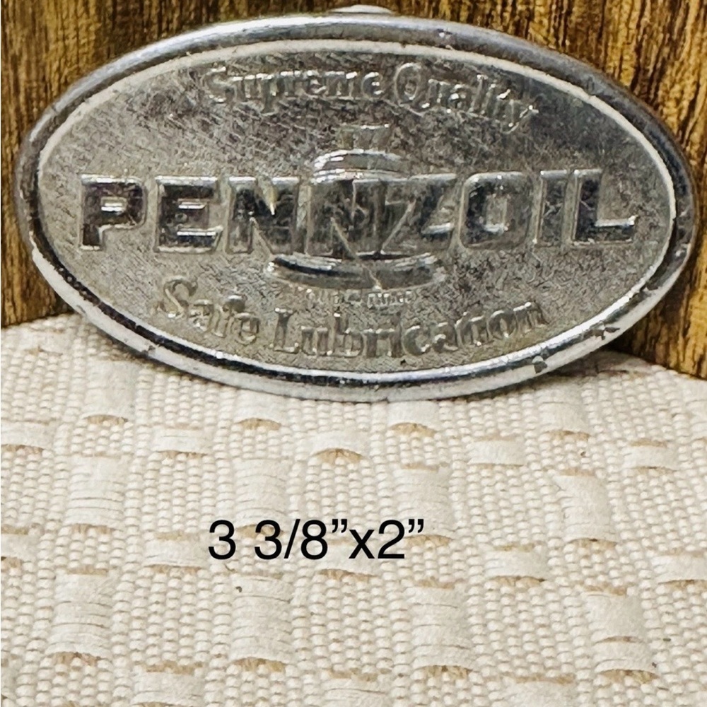 Vintage Silver Tone Pennzoil Advertisement Belt Buckle